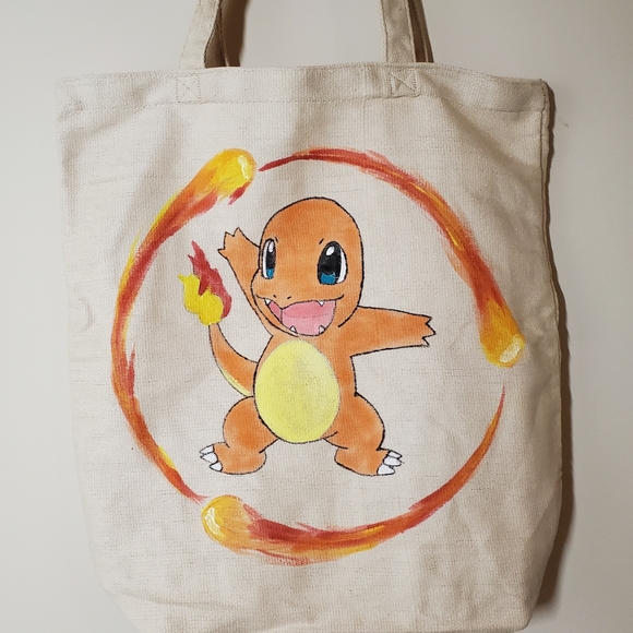 Pokemon Handbags - Hand painted Charmander Pokémon Tote Bag